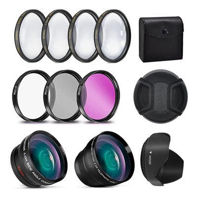 Accessory Zone Extreme Len's 58mm Professional Filter Bundle for Lenses with a Size - Includes 7 Filters (UV, CPL, FL-D, 1, 2, 4, 10 Macro Close-Up Filters), Lens Hoods, & More