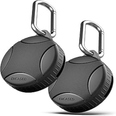 Encased 2 Pack Waterproof Case Compatible with AirTag (IP68)  Protective Holder with Carabiner Keychain & Adhesive Back (Black)
