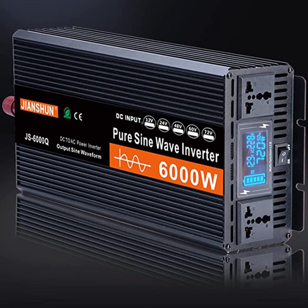 3000W 4000W 5000W 6000W Power Inverter 12V 24V 48V 60V to 220V DC to AC Voltage Converters Solar Transformer with LCD Display and AC Outlets,for Car Truck Boat RV Solar System,6000W-12Vto220V