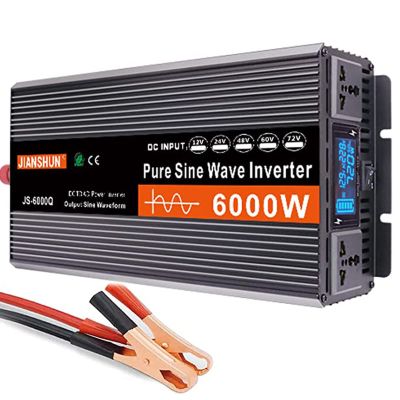 BEZAX 3000W 4000W 5000W 6000W Power Inverter Pure Sine Wave DC 12V 24V 48V 60V to AC 220V Converter with LCD Digital Display and AC Outlets,for RV Truck Boat,6000W-24Vto220V