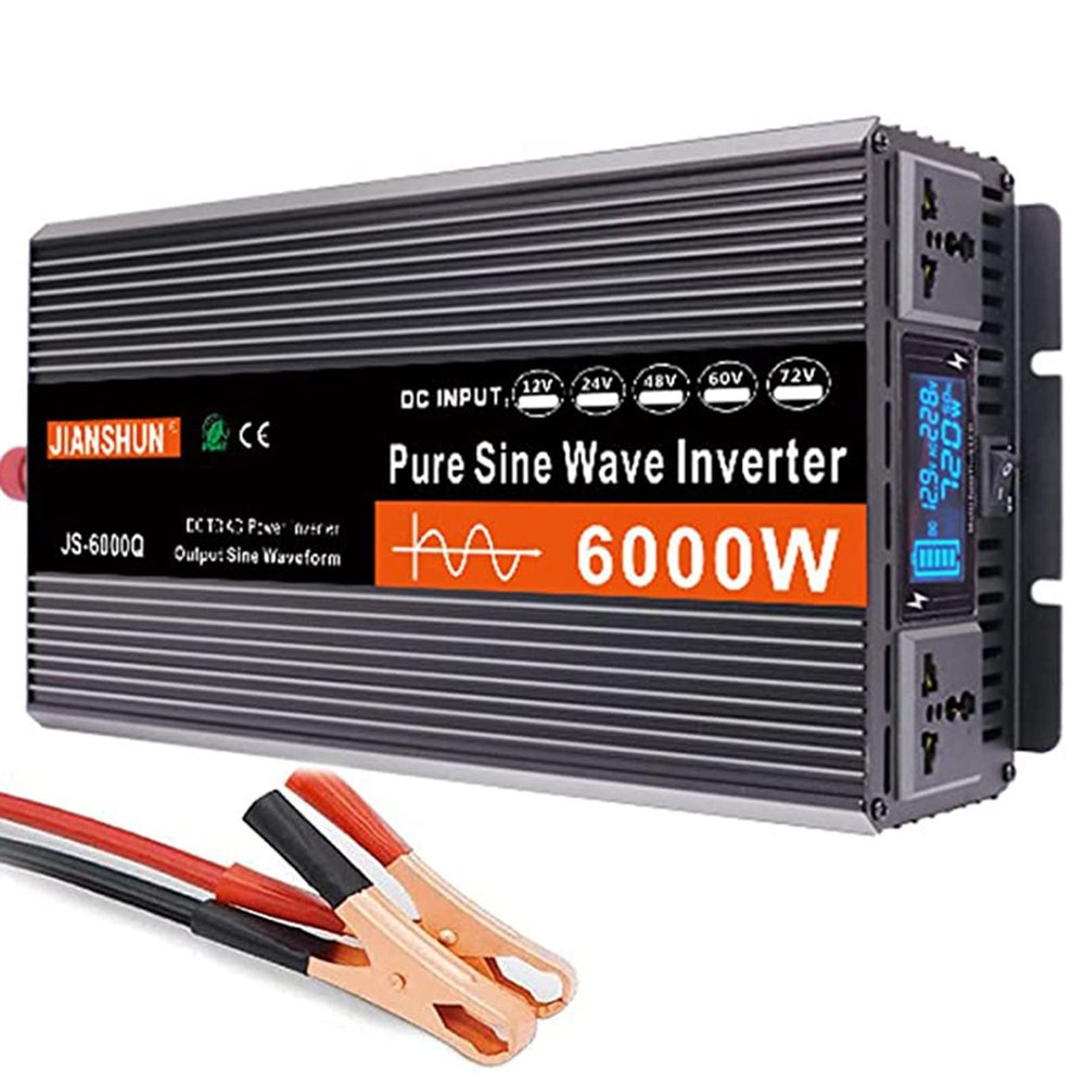 BEZAX 3000W 4000W 5000W 6000W Power Inverter Pure Sine Wave DC 12V 24V 48V 60V to AC 220V Converter with LCD Digital Display and AC Outlets,for RV Truck Boat,6000W-24Vto220V