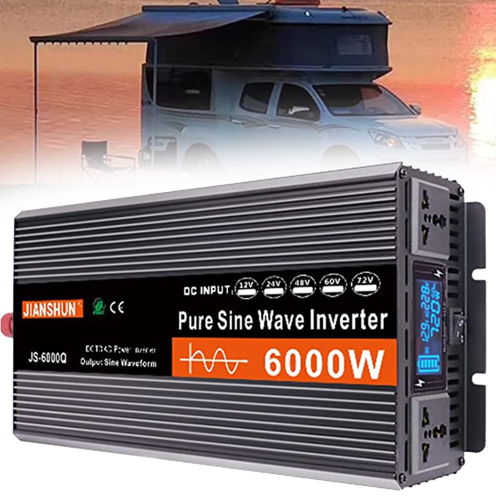 BEZAX Power Inverter Pure Sine Wave Inveter 3000w 4000w 5000w 6000w 12v/24v/48v/60v Dc to 220v Ac Car Inverter Outlets with Two Cooling Fans and Ac Outlets Suitable for Cars,Camping,6000W-12Vto220V