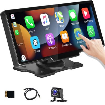 CZSWCH 10.26 Inch Wireless Carplay Monitor Bluetooth Android Auto Car DVR Dual Cameras Recording 2K+1080P Two Camera Display HD Backup Camera