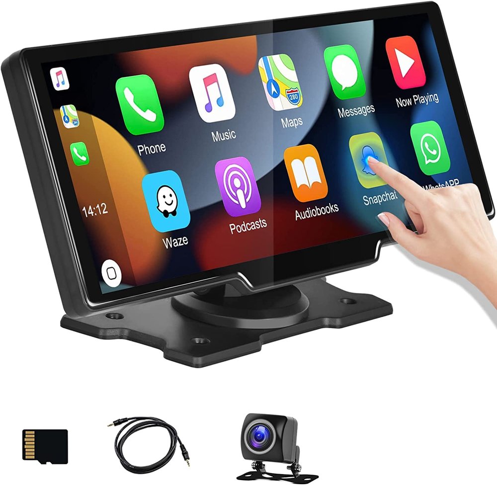 CZSWCH 10.26 Inch Wireless Carplay Monitor Bluetooth Android Auto Car DVR Dual Cameras Recording 2K+1080P Two Camera Display HD Backup Camera