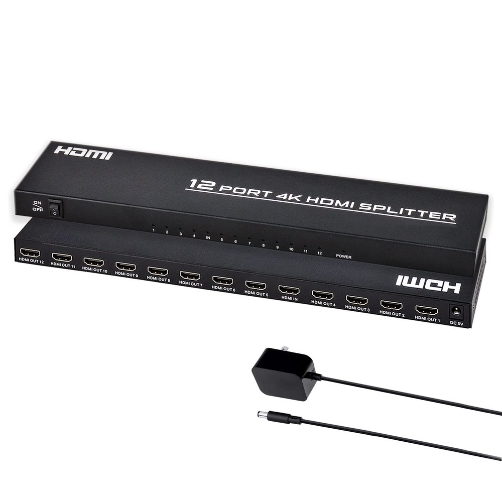 HDMI Splitter 1 in 12 Out, 4K@30Hz Powered Video Split Duplicator/Distributor Duplicate/Mirror Screen, 3D 4K for Watching Sports Matches, Exhibitions, TV Stores