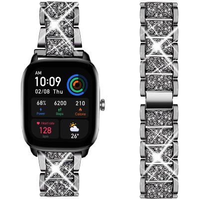 Compatible for Amazfit GTS 4 mini Band, Lamshaw Women Jewelry Bling Diamond Metal Dressy Strap Compatible for GTS 3/GTS 2/GTS/GTS 2 Mini/GTS 2e/ Bip Lite/Bip U Pro/Bip u/Bip 3/Bip 3 Pro (Black)