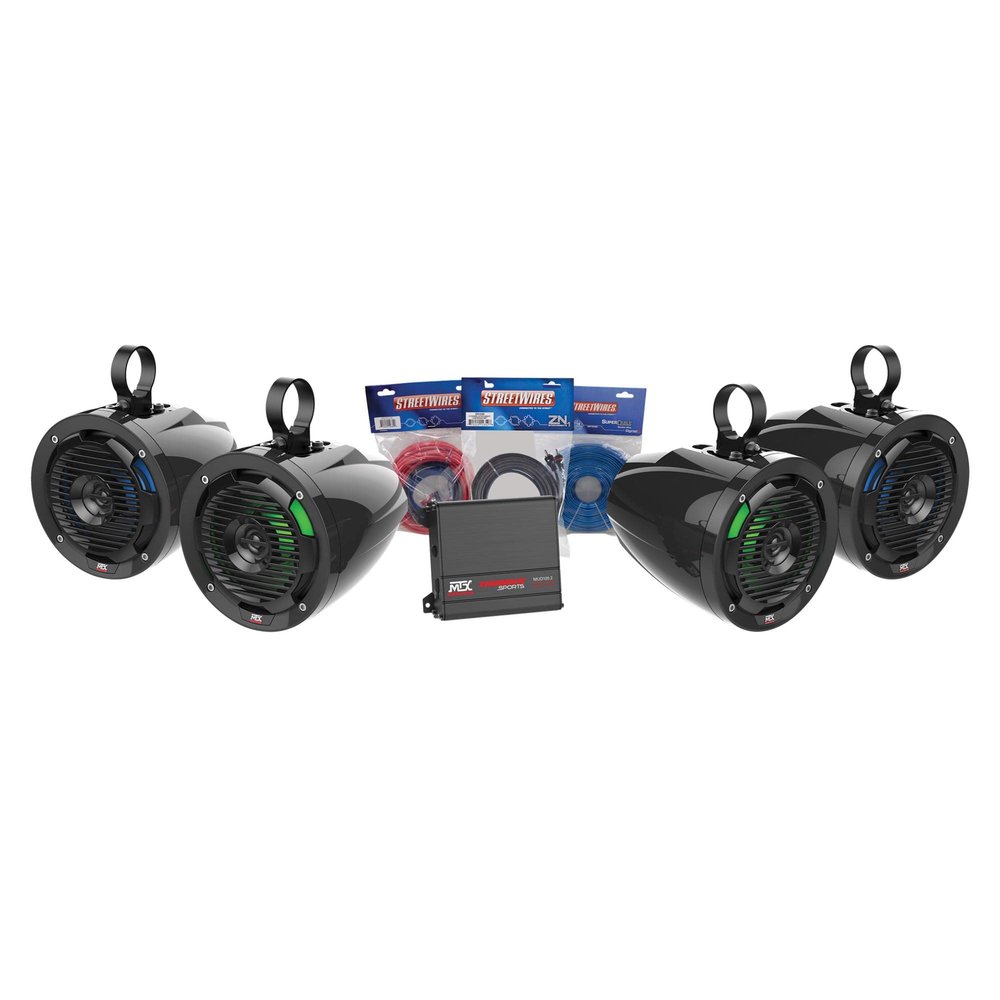 MTX Audio UNI-2-ADDON Universal UTV kit  1 Amplifier, 4 Roll Cage Speaker Pods Compatible with Select Vehicles with 1.5"-2" Roll Cages