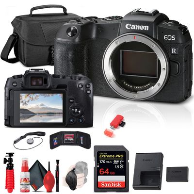 Canon EOS RP Mirrorless Digital Camera Body Only (3380C002), 64GB Memory Card, Case, Card Reader, Flex Tripod, Hand Strap, Cap Keeper, Memory Wallet, Cleaning Kit