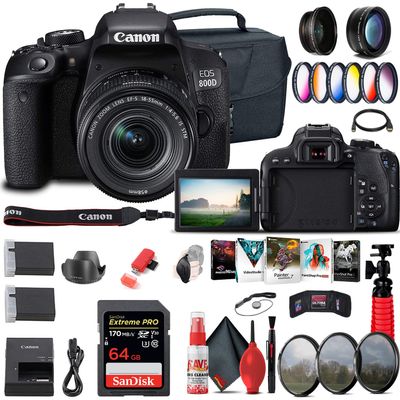 Canon EOS Rebel 800D/T7i Camera with 18-55mm f/4-5.6 Lens & Filter Bundle