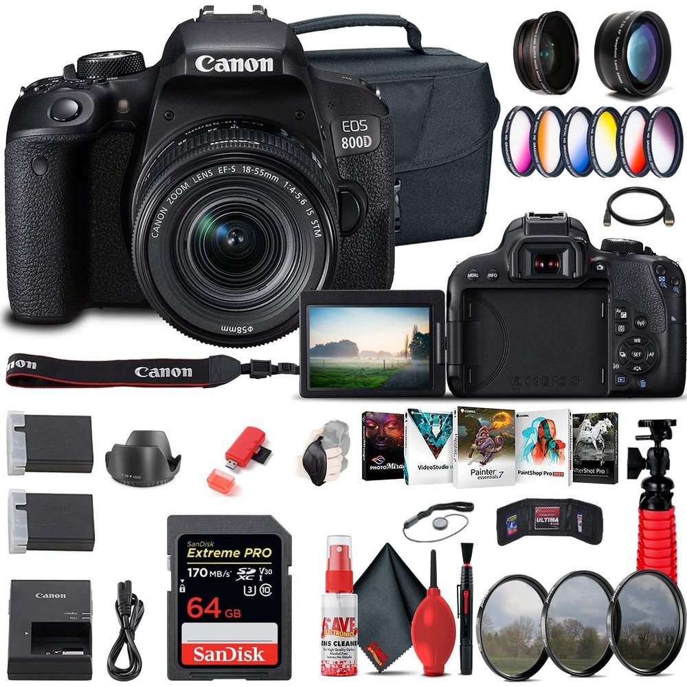 Canon EOS Rebel 800D/T7i Camera with 18-55mm f/4-5.6 Lens & Filter Bundle