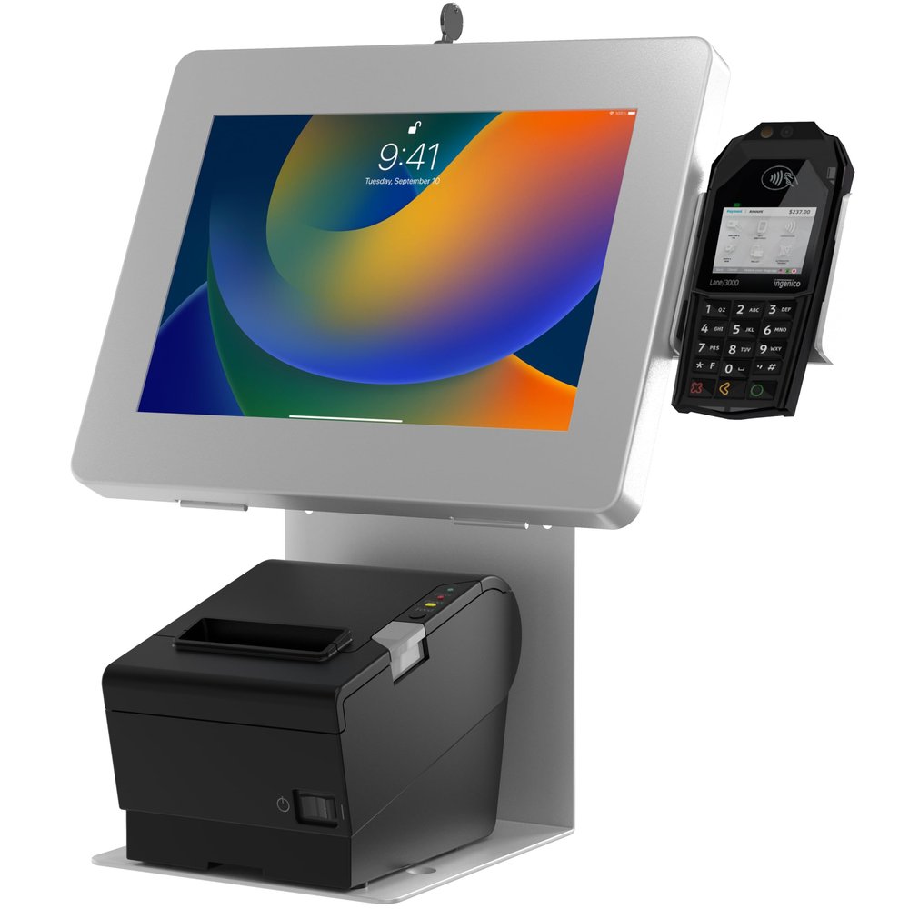 Anti-Theft Kiosk Stand Point of Sale Station with Credit Card Reader Slot & Printer Slot for iPad 11 (A16) - Pro 11-inch M4 - Air 11-inch M3- iPad 10th Gen - Galaxy Tab & More Tablets