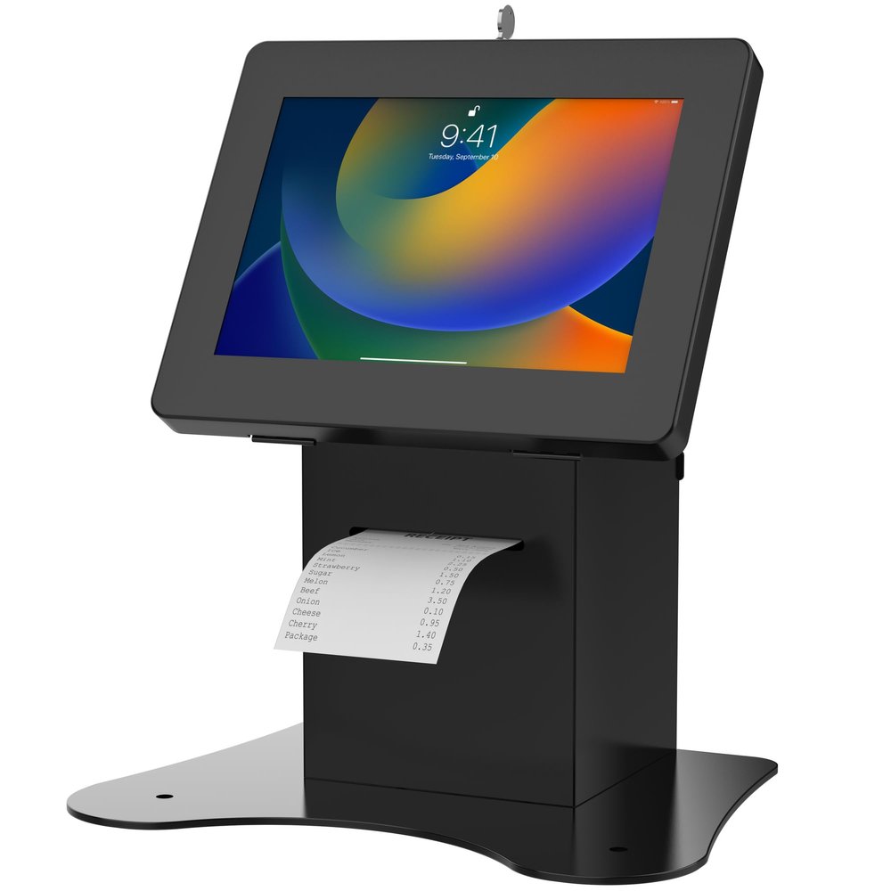 Anti-Theft Kiosk Stand CTA Secure Enclosure Desk Mount with Printer Shelf Compartment for Retail Pos, Ordering Screens for iPad 11th Gen (A16) - iPad Air 11" - Pro 11" & More - Black (PAD-PARAFPDM)