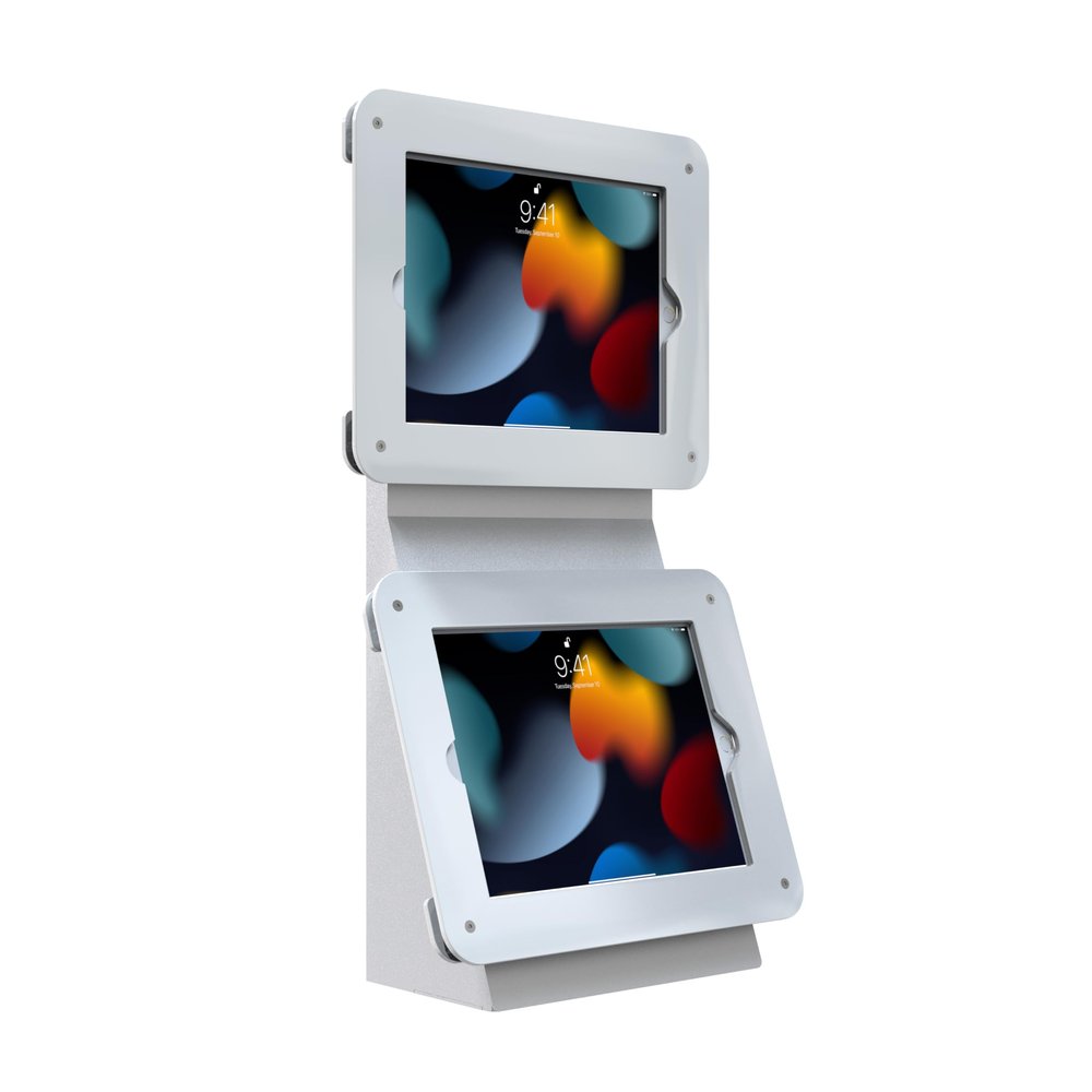 Dual Tablet Enclosure Mount  CTA Dual Acrylic Enclosure Desk Mount with Storage Compartment for iPad Air 11" M2 (2024) - iPad Pro 11" M4 (2024) & More - White (PAD-2VDMWA)