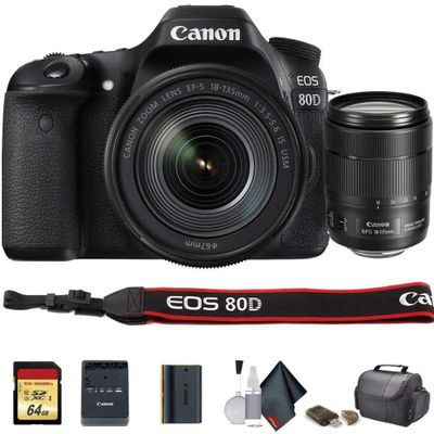 Canon EOS 80D DSLR Camera with 18-135mm Lens - Starter Bundle (Renewed)