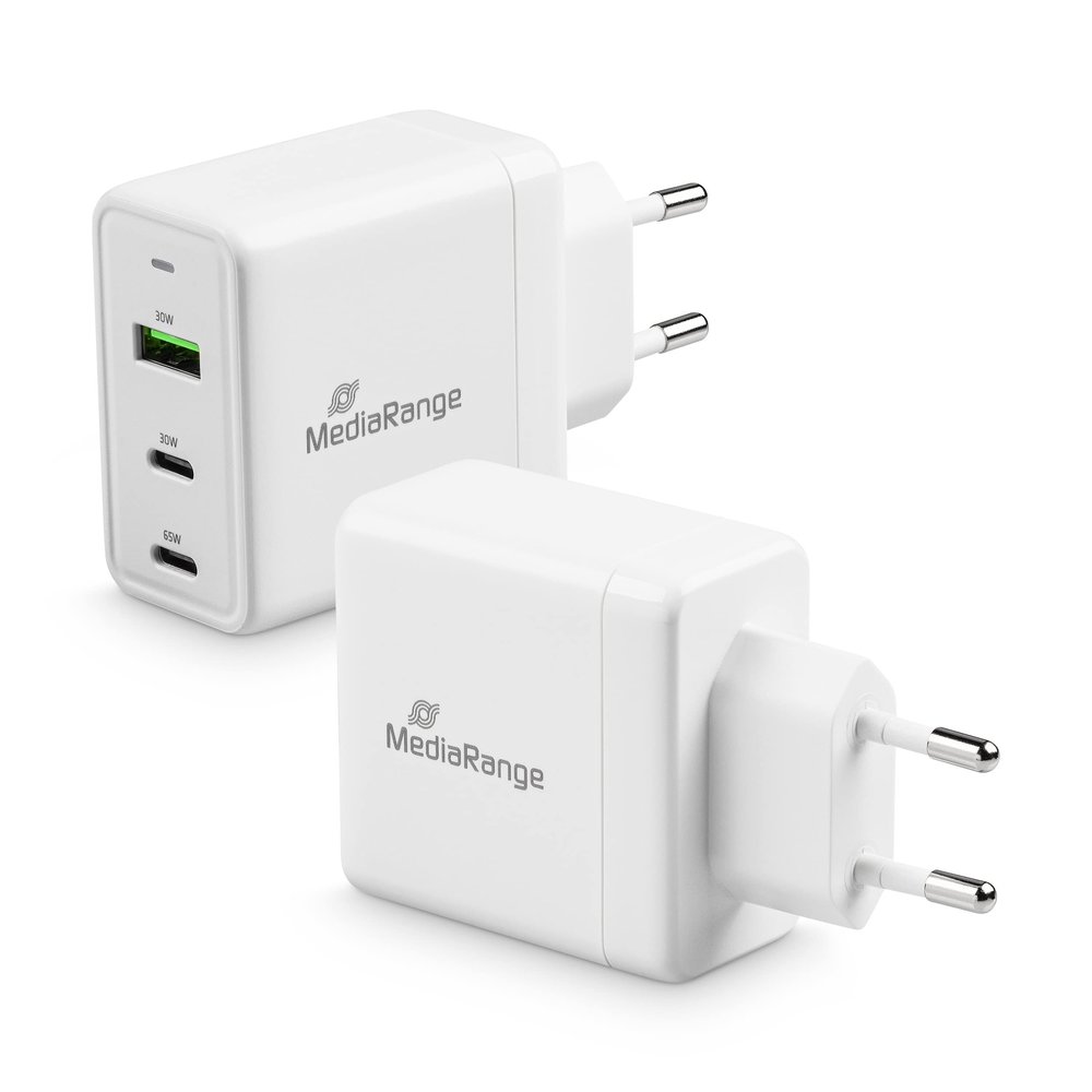 MediaRange 65W Steckdosen-Ladegert m.USB-A u.2X USB-C White