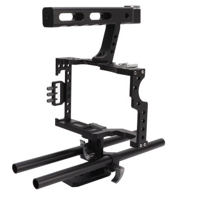 Camera Video Cage, DSLR Video Recording Stabilizer with Top Handle, Dual Hand Grip and Two 15mm Rods, Stop Motion Rig for GH4, for A7, A7II, A7S, A7SII, A7R, A7RII, A6000, A6300, A6600, A6400, A7C