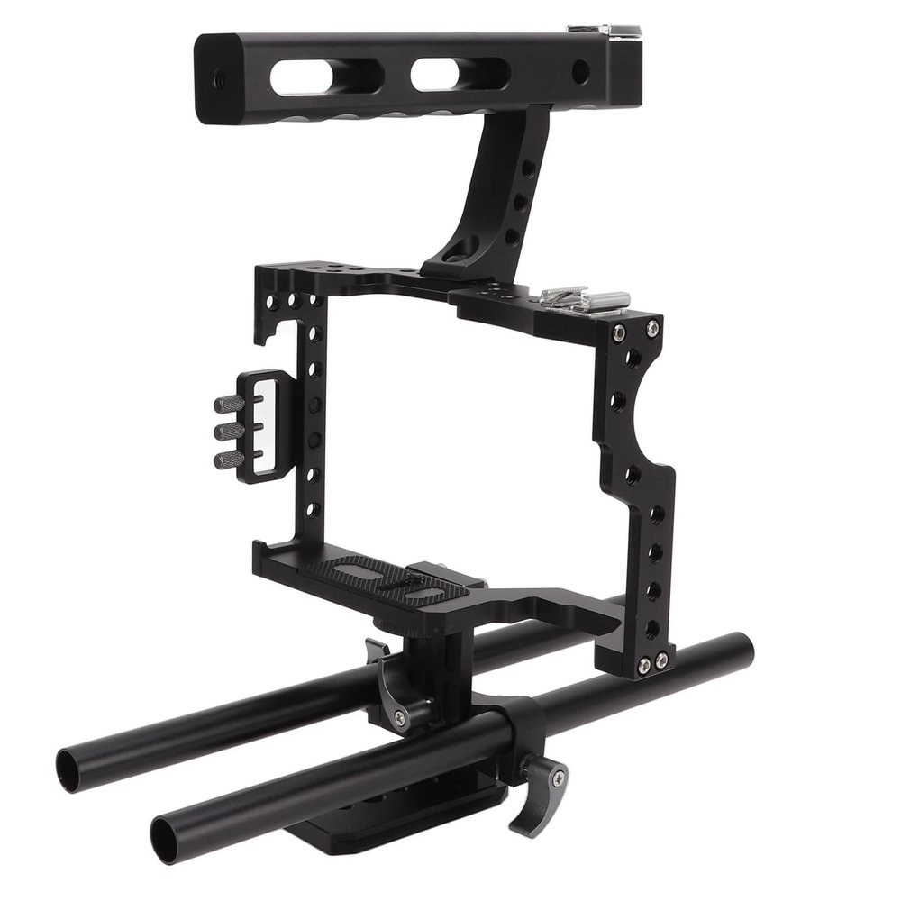 Camera Video Cage, DSLR Video Recording Stabilizer with Top Handle, Dual Hand Grip and Two 15mm Rods, Stop Motion Rig for GH4, for A7, A7II, A7S, A7SII, A7R, A7RII, A6000, A6300, A6600, A6400, A7C