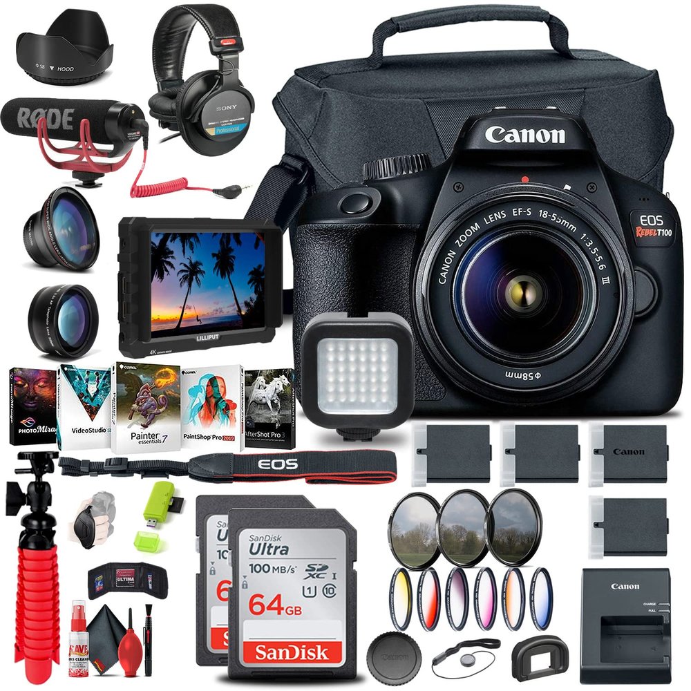 Canon EOS Rebel T100/4000D Camera with 18-55mm Lens & Monitor Bundle