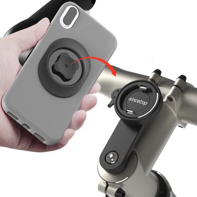 sincetop Bike Phone Holder, Aluminum Out-Front Bicycle Stem/Handlebar Phone Mount - 1S Quick Lock and Release Bicycle Phone Holder Universal for MTB Road Mountain Bikes, Action Cameras, Bike Lights