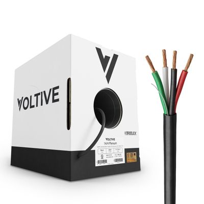 Voltive 14/4 Speaker Wire, Plenum CL3P, Black, 250ft - 14AWG, 4 Conductors, Stranded Oxygen-Free Copper, UL Listed - V-1216-1