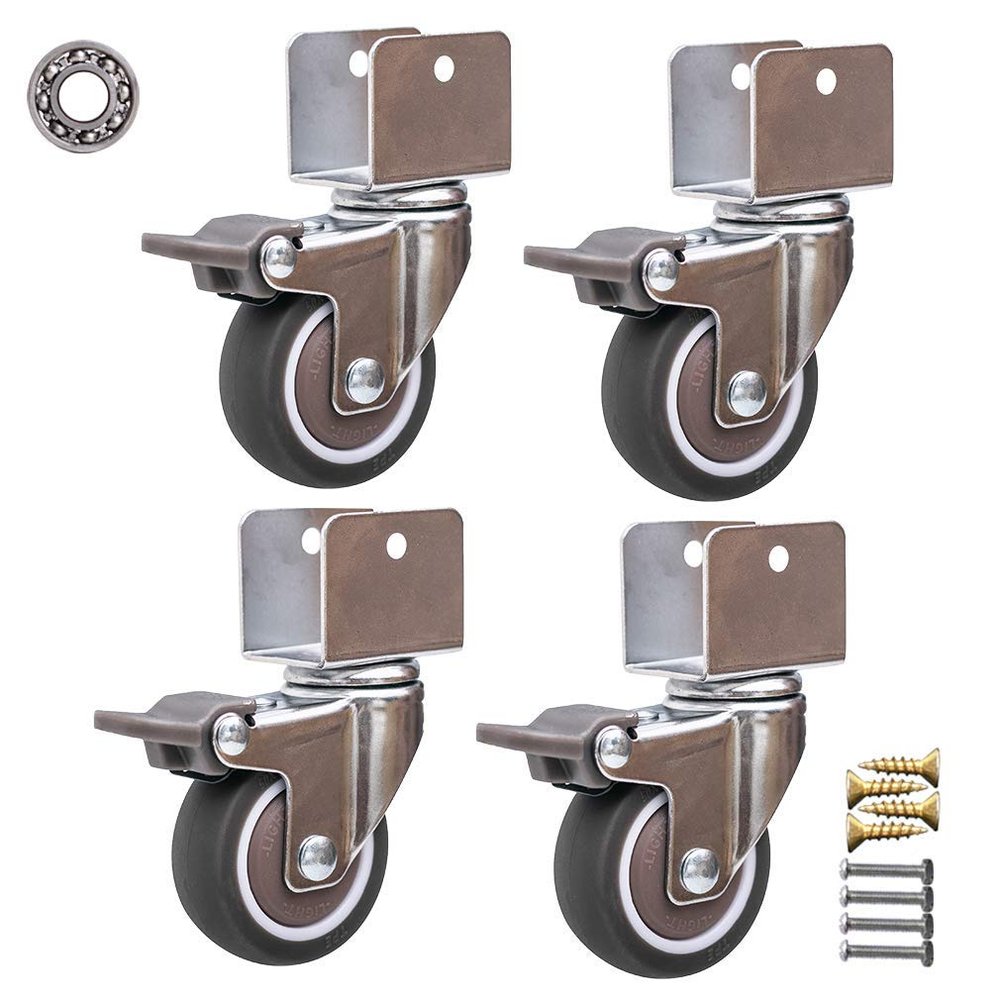 BOCbco 4Xnitureors, Swivelors, Transportors, 1.5"U-Shaped Solid Rubberors, with Screws/4 Brakes/1.5In-M18