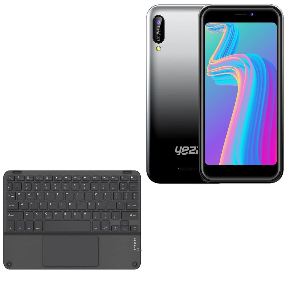 BoxWave Keyboard Compatible with Yezz Liv 1s - SlimKeys Bluetooth Keyboard with Trackpad, Portable Slim TouchPad - Jet Black