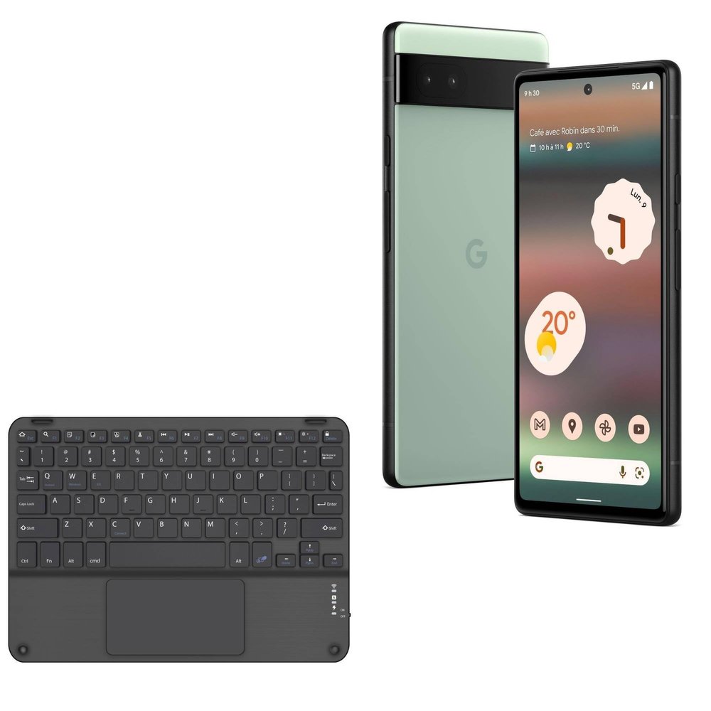 BoxWave Keyboard Compatible with Google Pixel 6a - SlimKeys Bluetooth Keyboard with Trackpad, Portable Slim TouchPad - Jet Black