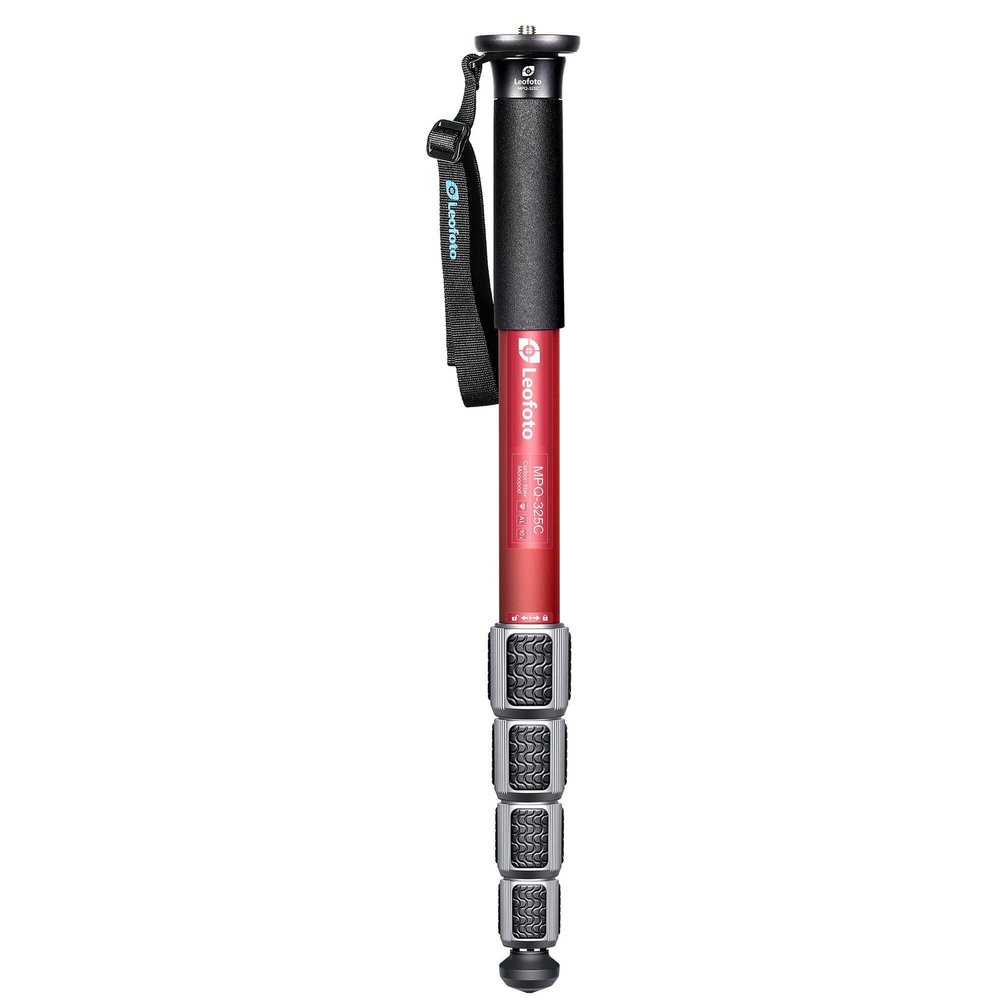 Leofoto MPQ-325C Monopod, Premium Carbon Fiber, Water-Resistant, 5 Leg Section, Convertible Mounting Stud, Wrist Strap (Red)