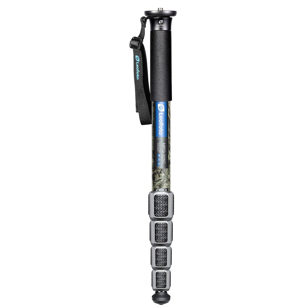 Leofoto MPQ-325C Monopod, Premium Carbon Fiber, Water-Resistant, 5 Leg Section, Convertible Mounting Stud, Wrist Strap (Camo)