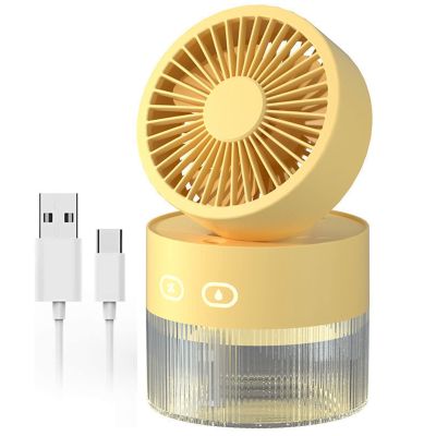 PIPOEI Desk Fan Portable Rechargeable USB Mini Water Cooling Spray Fan with Night Light Strong Wind 25dB Quiet Operation with 350ML Water Tank for Home Office Outdoor Yellow