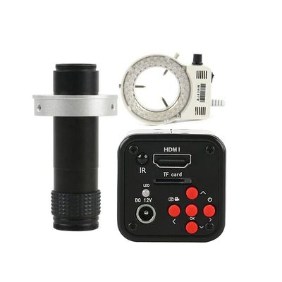 16MP HD 1080P 720P 60FPS Industrial Digital Video Microscope Camera TF HDMI Output & 120X C-Mount Lens Whit 56-LED Adjustable Ring Light