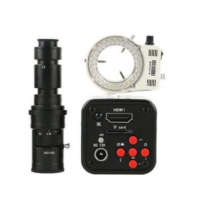 16MP HD 1080P 720P 60FPS Industrial Digital Video Microscope Camera TF HDMI Output & 500X C-Mount Lens Whit 56-LED Adjustable Ring Light