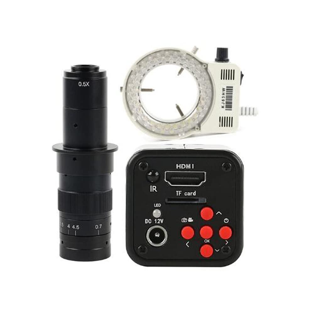 16MP HD 1080P 720P 60FPS Industrial Digital Video Microscope Camera TF HDMI Output & 180X C-Mount Lens Whit 56-LED Adjustable Ring Light