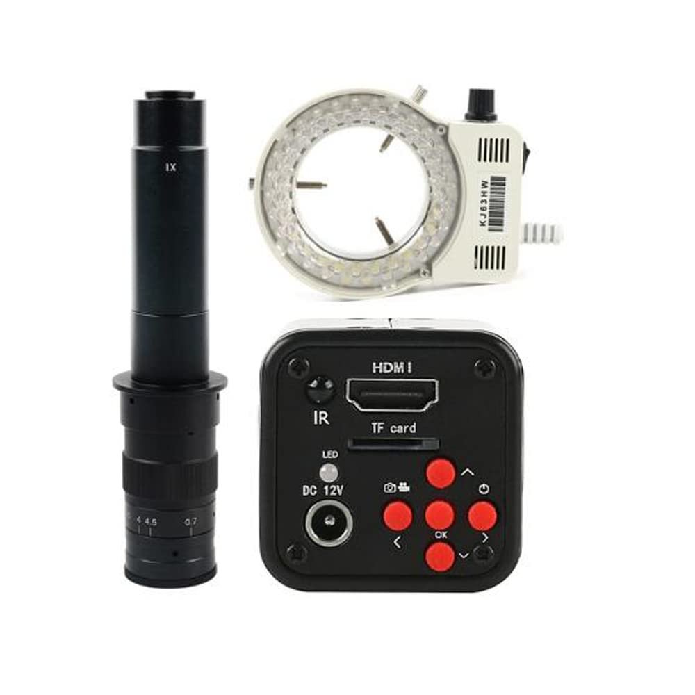 16MP HD 1080P 720P 60FPS Industrial Digital Video Microscope Camera TF HDMI Output & 300X C-Mount Lens Whit 56-LED Adjustable Ring Light