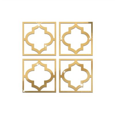 4Pcs DIY Mirror Stickers Adhensive Wall Stickers Decals for Home Art Room Bedroom Background Decoration, Non Glass Vinyl Mirror for Furniture Cabinet Decor ( Color : Gold , Size : 15x15cmx4pcs )