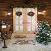 10x10ft Background of Outdoor Christmas Doors and Windows Pine Flowers Ring Lights Christmas Trees Snow Scenes Photography Background for Family Christmas Party Background view 2