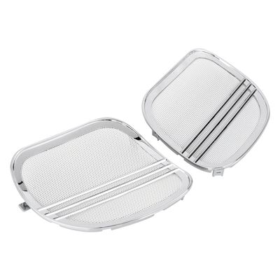 YDLMT 2 Pcs Left Right Tri-Line Fairing Speaker Grills Cover Trim Compatible With 2015-later Harley Road Glide (Chrome+White)