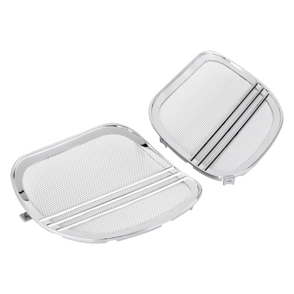 YDLMT 2 Pcs Left Right Tri-Line Fairing Speaker Grills Cover Trim Compatible With 2015-later Harley Road Glide (Chrome+White)