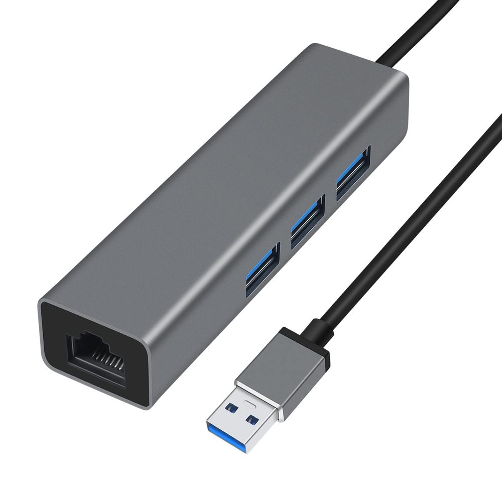 DTECH 3 Port USB to Ethernet Adapter USB 3.0 Hub 10/100/1000 mbps Gigabit Wired Network Cable Converter for Laptop Notebook Desktop Computer Keyboard Router Modem Internet