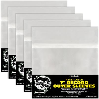 (500) 7 inch Resealable Record Outer Sleeves - Super Clear Premium 2 Mil Thick - Archival Quality BOPP - Fits Standard Single 7 inch 45rpm Records - Durable Resealable Adhesive Strip - #07SB02RS