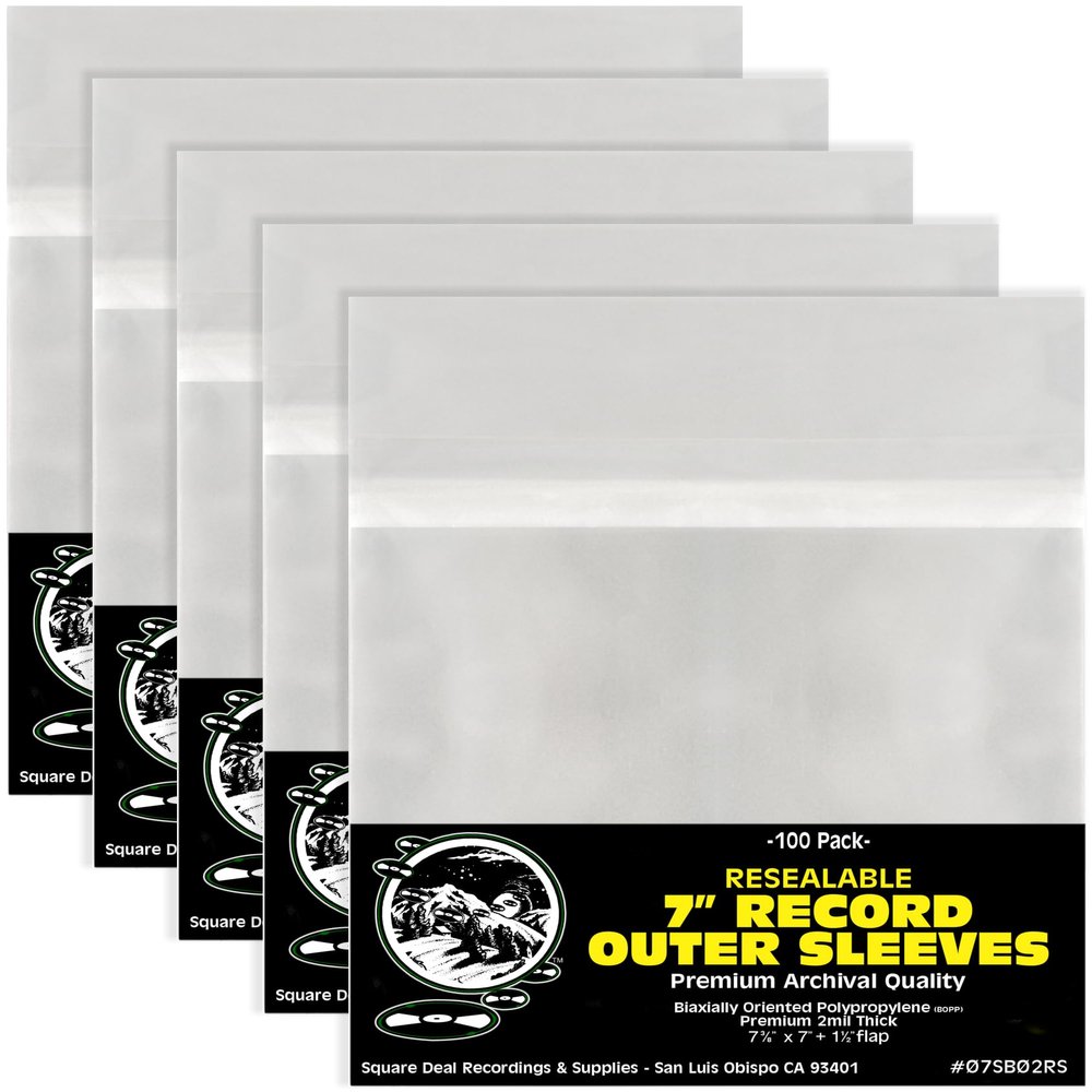 (500) 7 inch Resealable Record Outer Sleeves - Super Clear Premium 2 Mil Thick - Archival Quality BOPP - Fits Standard Single 7 inch 45rpm Records - Durable Resealable Adhesive Strip - #07SB02RS