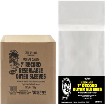 (1000) 7 inch Resealable Record Outer Sleeves - Super Clear Premium 2 Mil Thick - Archival Quality BOPP - Fits Standard Single 7 inch 45rpm Records - Durable Resealable Adhesive Strip - #07SB02RS