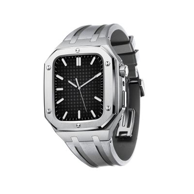 AEMALL Silicone Strap With Shockproof Bumper Case For Apple Watch Band Case Men Women Sports Military Band Protective Case 45mm 44mm Mod Kit Accessories(Silver Gray,45MM FOR 7)