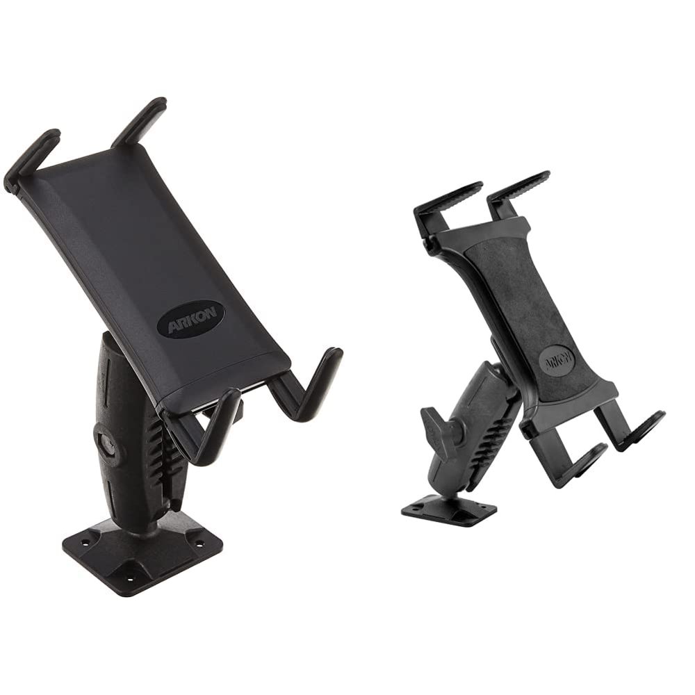 ARKON Heavy Duty Drill Base Mount & Heavy-Duty Tablet Holder - Adjustable Drill Base Mount for Cars, Dashboards, Walls, Desks, Trucks, Vehicles, Tabletops, and More - Professional Flexible Stand
