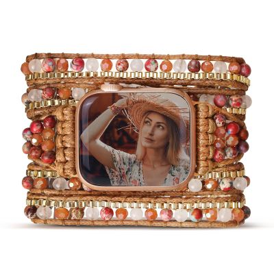 CHARMINGO Boho Wrap Bracelet Compatible with Beaded Apple Watch Band for Women 38mm/40mm/41mm, Handmade Jasper Stone Beads Apple Watch Strap for Iwatch Band SE Ultra 2 3 Series 11/10/9/8/7/6/5/4/3/2/1