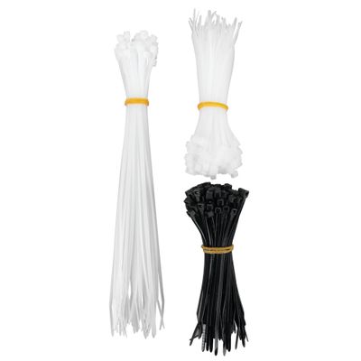 Performance Tool W2942 250Pc Multi-Purpose Nylon Zip Ties Durable Cable Wire Wraps Assorted Black & White 4 & 8 Inch, 18 & 40lbs Tensile Strength, Perfect for Indoor and Outdoor