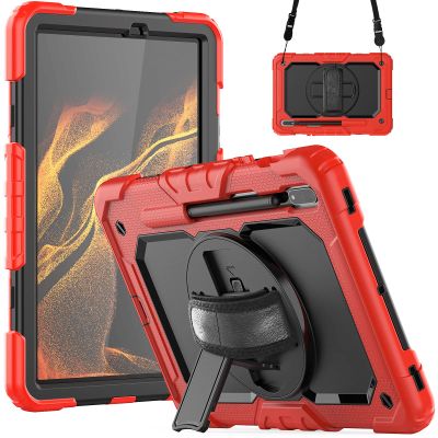 QANXGOG Case for Samsung Galaxy Tab S8 11 inch 2022, Tab S7 11-Inch 2020 Shockproof Protective Cover with Built-in Screen Protector&360 Swivel Kickstand&Hand Strap&Shoulder Strap,Red