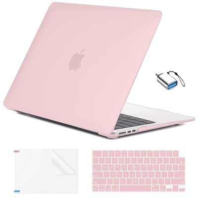 EooCoo Compatible with MacBook Air 13 inch Case 2026 2025-2022 M4 M3 M2 Model A3240 A3113 A2681, Mac Air 13.6 inch Frost Hard Shell & Keyboard Cover & Screen Film & Type-C, Matte Pink