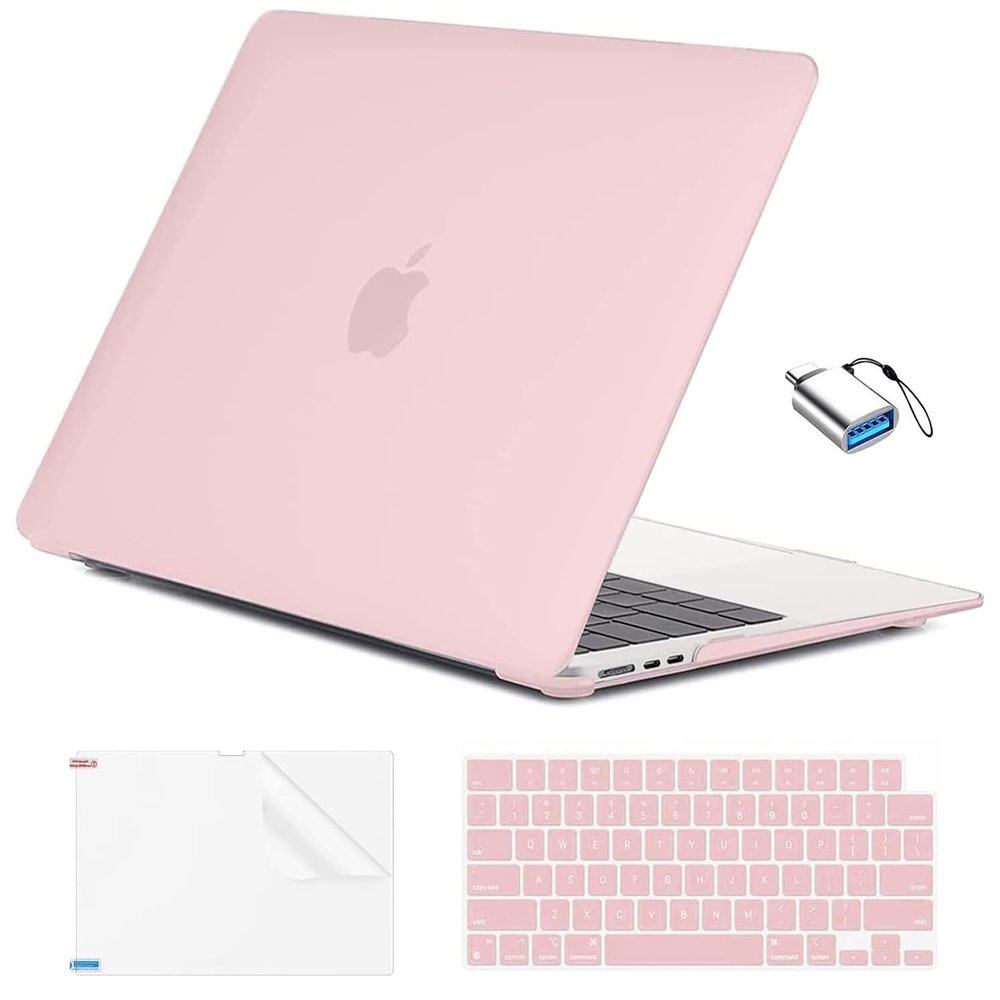 EooCoo Compatible with MacBook Air 13 inch Case 2026 2025-2022 M4 M3 M2 Model A3240 A3113 A2681, Mac Air 13.6 inch Frost Hard Shell & Keyboard Cover & Screen Film & Type-C, Matte Pink