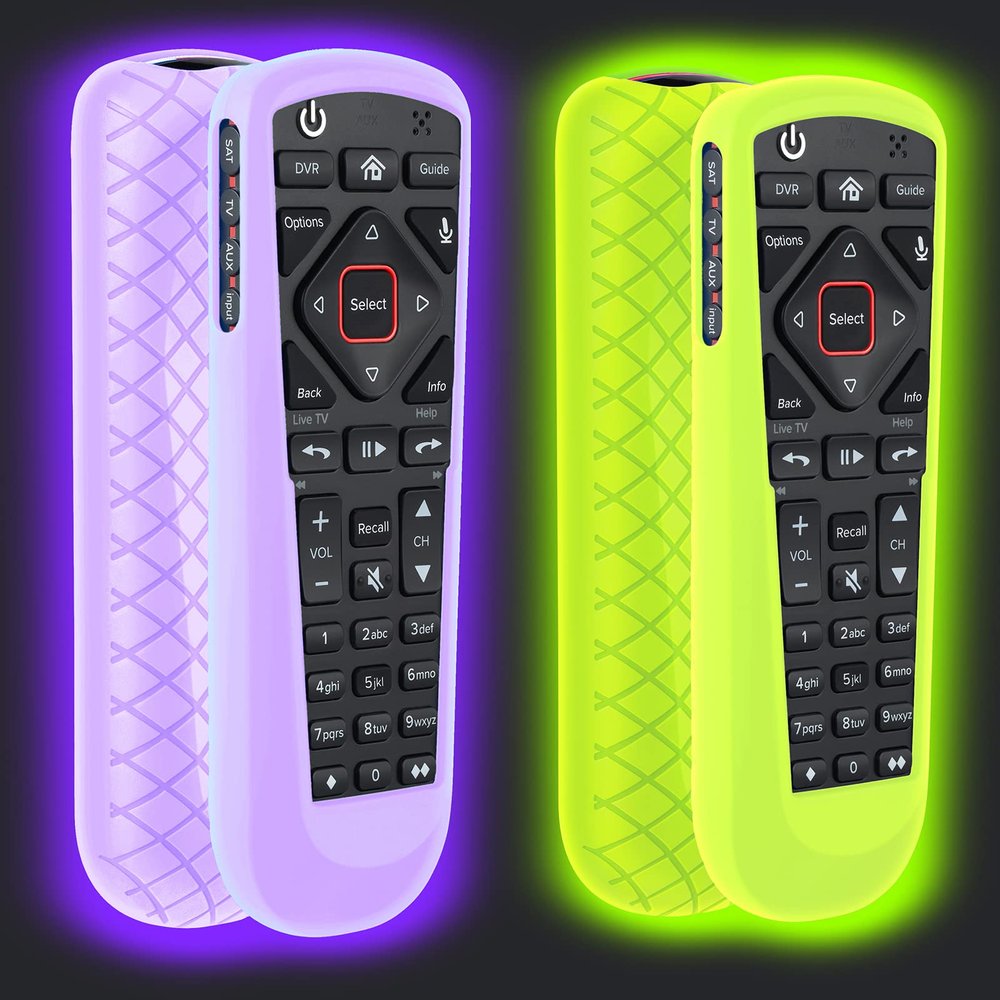2 Pack Cover for Dish Network Remote, Case for Dish TV Remote Control 52.0/54.0 Replacement, Silicone Skin Sleeve Glow in The Dark Green Purple